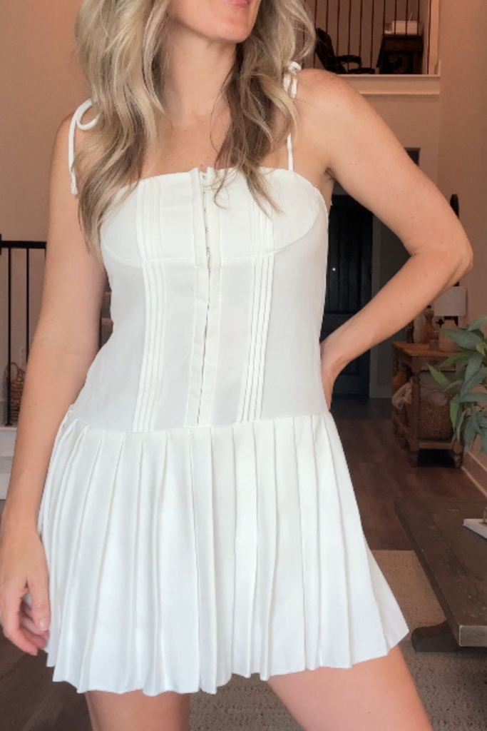 White pleated mini dress casual